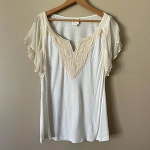 Anthropologie tee with chiffon sleeve detail